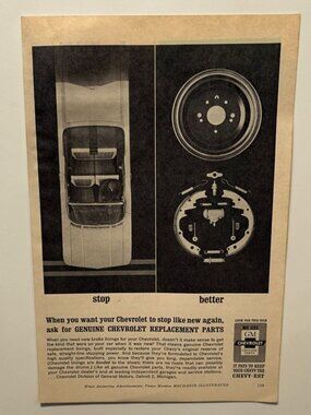 Chevrolet Genuine Replacement Parts Vintage Print Ad 1960s Chevy Auto